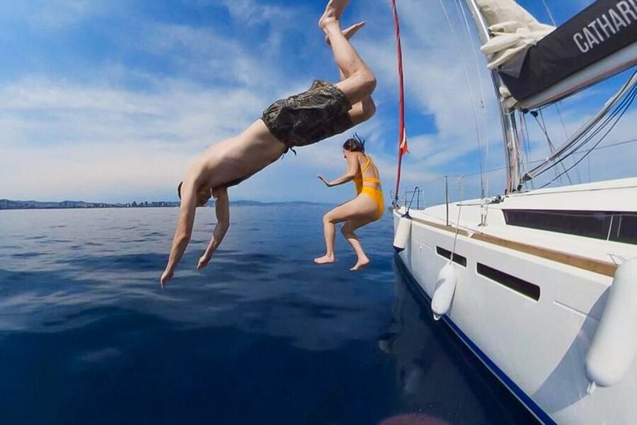 Barcelona: Coastline Boat Trip with Snacks and Cava - The boat, space, and onboard mood