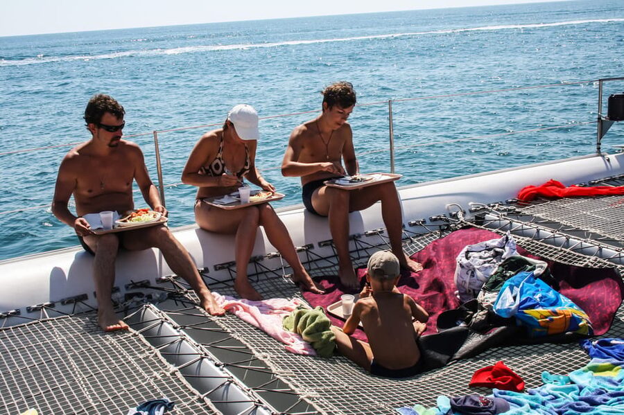Cambrils: Costa Daurada Sail Catamaran Cruise - Finding your place on a busy catamaran